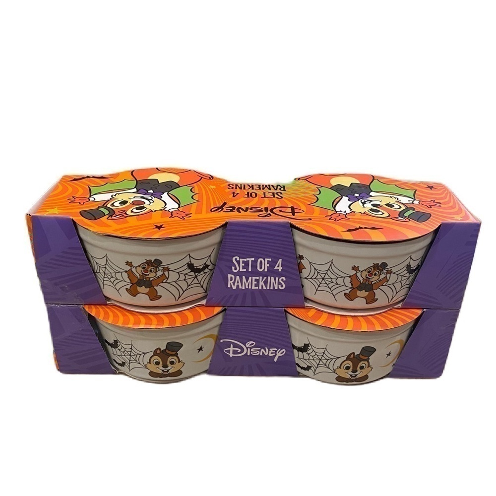 Disney Chip & Dale Halloween Spiderweb Ramekin Set of 4 NEW Circle Baking Dish